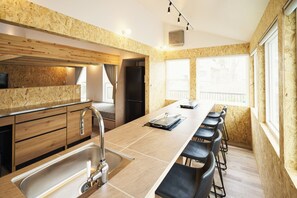 Dining room with indoor BBQ.