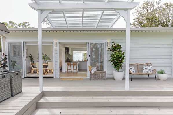 Large deck area looking over the garden