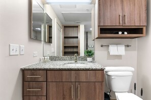 Freshen up in the modern bathroom with complimentary toiletries.