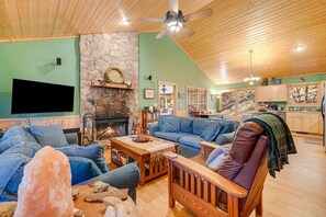 There's nothing like a warm fire and comfy couch to bring everyone together.