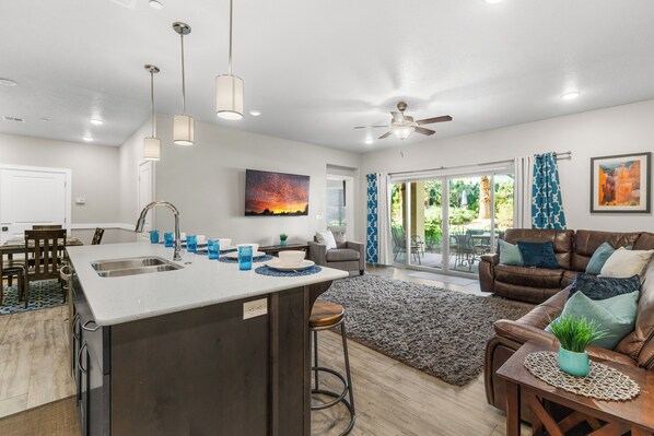 Open living and dining area