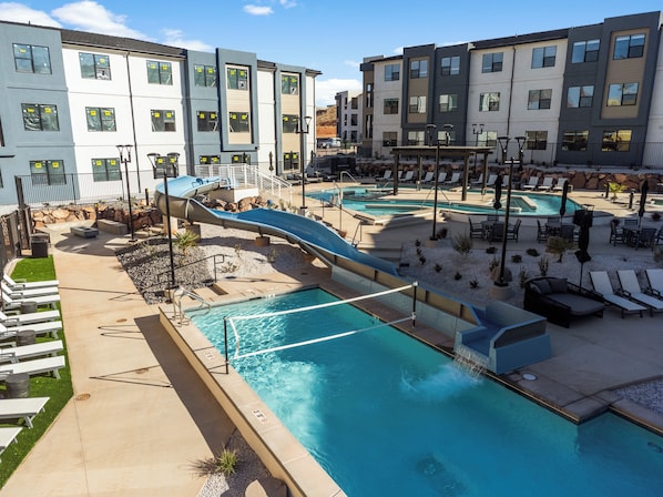 Brand New Waterslide, Lazy River, and Giant Hot Tub!
