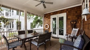Covered deck with dining table