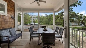 Covered deck with dining table