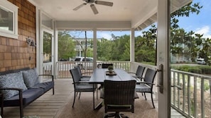 Covered deck with dining table