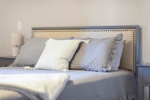 We've provided a comforter, sheets, and extra blankets and pillows for each bed.