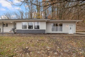 The duplex apartment is in a converted ranch style home.