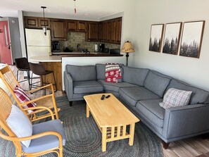 View from livingroom to kitchen. 