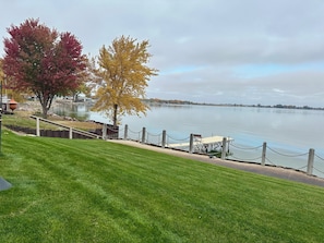 Fall leaves looking out at Lake Poinsett, SD
