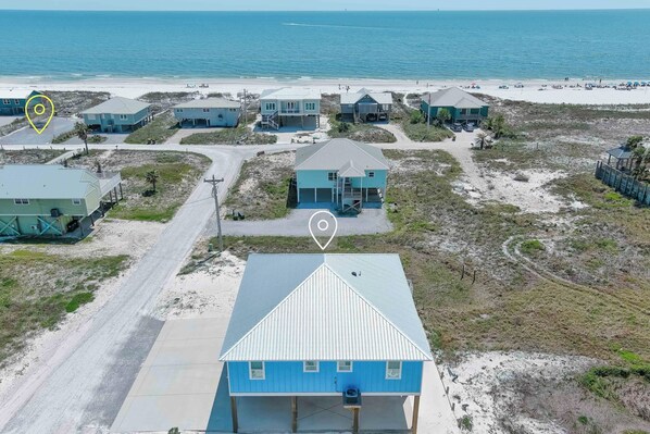 Beach access parking lot (Yellow) only 2-3 minute (for most) or ~200 yards walk