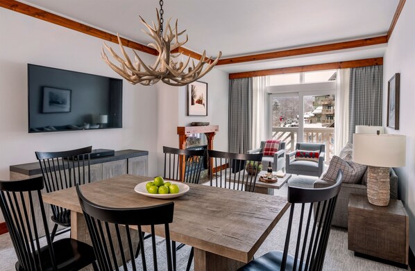 Welcome to Steps Away, our 2-bedroom designer unit in the Lodge at Spruce Peak.