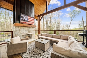 Outdoor Covered Living Area with Fireplace