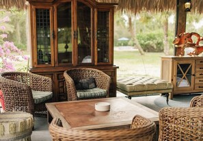 Inside of the tiki-house.