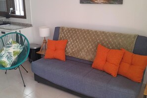 Sofa bed in the spacious living room.