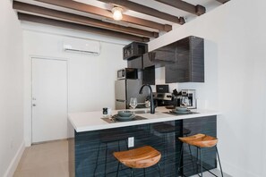 Sleek modern kitchen setup.