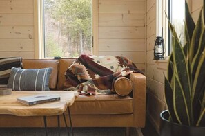 The living room with Poly and Bark Italian leather sofa.