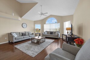 Large Open Living Room with Smart TV and Wi Fi