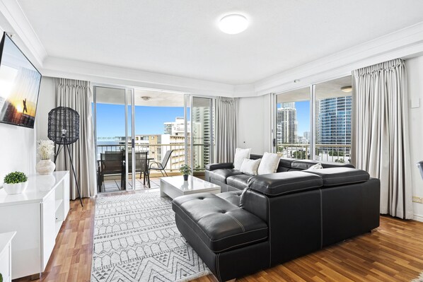 Experience luxury living while lounging around this elegant living room