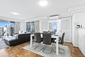 Share sumptuous meals with the family in this sophisticated dining area