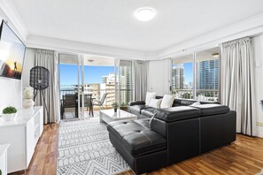 Experience luxury living while lounging around this elegant living room
