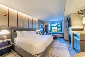 Room has a king sized bed with comfortable mattress.