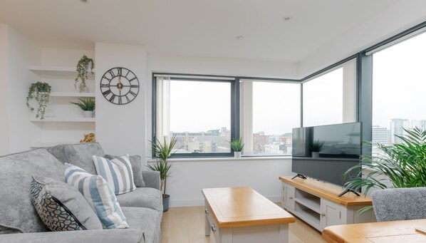 The layout for this two bedroom apartment is cohesive & welcoming