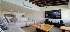 Living room area with smart tv