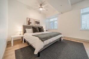 The bedroom offers a sanctuary of calm, where you can unwind and recharge in comfort and style.