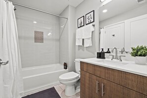 Modern bathroom with a bathtub