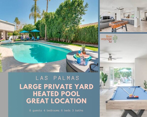 Welcome to our beautiful Las Palmas!Who wouldn't want to stay in this perfect private home with *heated pool/Pool table/Football/2 Primary Bedrooms and so much more?!