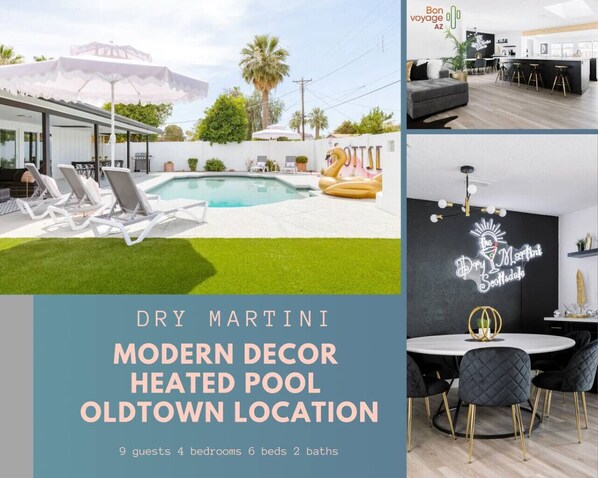 Welcome to our beautiful The Dry Martini! This modern property has 4 bedrooms, 2 baths, a heated pool and so much more. This Scottsdale home is sure to please!