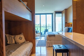A sliding door creates bedroom 2 with own bathroom