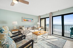 Gulf Front Living Area with Sleeper Sofa