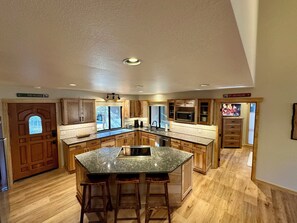 3 additional seats at bar with heavy duty amish wood stools
