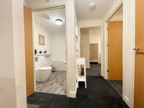 Spacious family bath and rooms. 