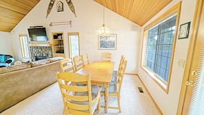 The dining table can seat 8