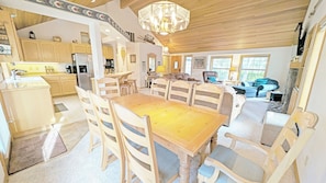 With large windows and a chandelier, light is abundant