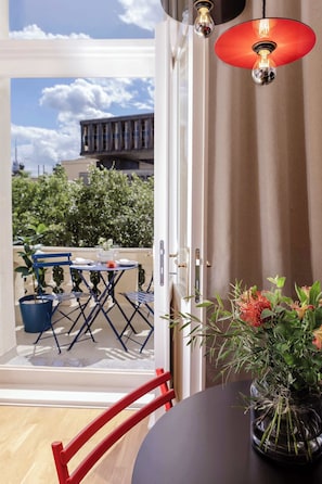 The balcony as it seen from the dinning table inside the apartment
