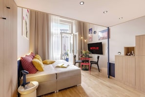 Lower floor with queen size bed - in case the apartment is occupied with 2 people only, it is prepared as lounge. If you wish to have it prepared as bed, please, let us know
