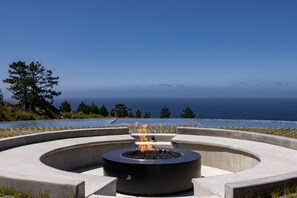 Views from the ocean view seating area with fire pit
