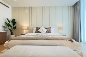 A serene and beautifully designed bedroom, offering the perfect retreat for rest and relaxation.