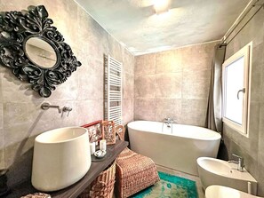 Interior Design, Flooring, Plumbing Fixture, Floor, Bathroom, Bathtub, Furniture, Room, Lighting, Home