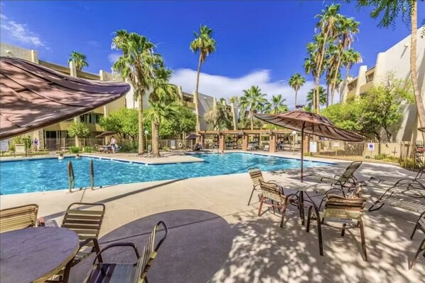 Take a refreshing dip, soak up the sun on comfortable loungers, and unwind in this serene escape just steps away from your accommodations.
