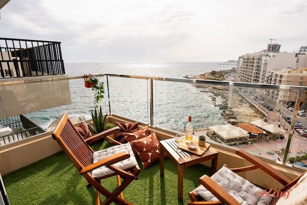 The private balcony. This was styled for the photoshoot, Furniture is kept indoors during the Autumn & Winter season.