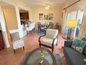 Your great room looking towards the dining room and kitchen