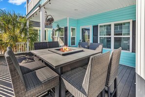 patio with fire pit table