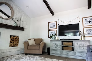 TV room with fireplace