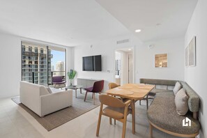 Take the elevator to the 26th floor and step into a haven of comfort and style