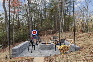 Black & Green Bear Cabin Shared Firepit and Axe Throwing Area
