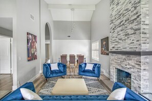 Living room with comfortable couch seating.